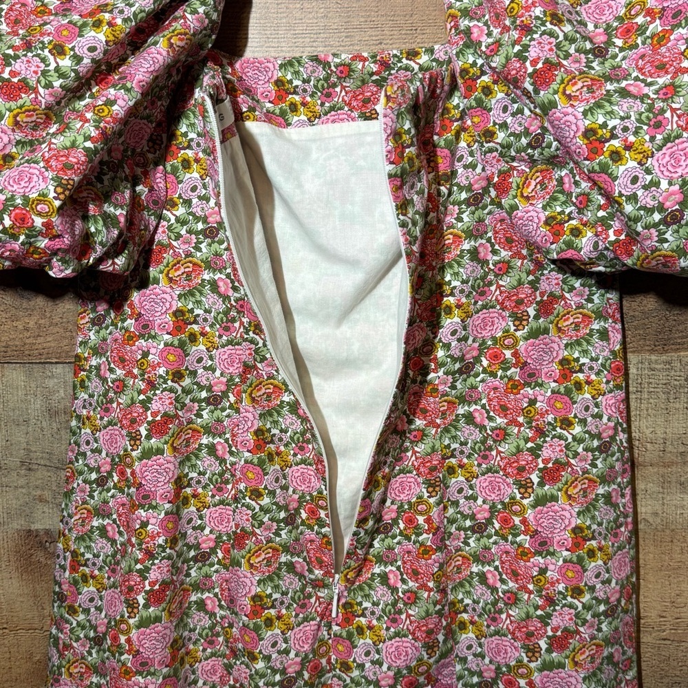MNG Mini Dress Floral Voluminous Puff Sleeve Cotton Pink/Red Size 4 Blogger Fave - Picture 7 of 9
